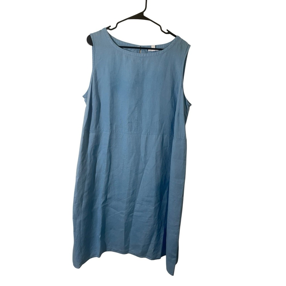 J. Jill Love Linen 100% Linen Shift Dress Women XL Blue Sleeveless A Line Pocket